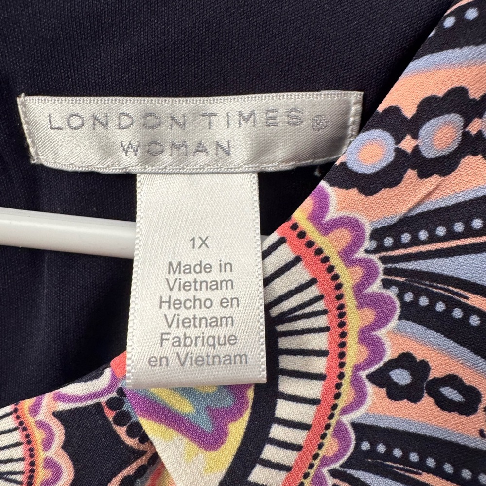 London Times Coral, Navy & Cream Mandala Print Maxi Dress - Picture 3 of 4